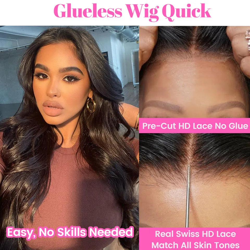 12A Glueless Wig Human Hair Ready To Wear And Go Preplucked Pre Cut No Glue 180% Brazilian Body Wave Human Hair Wigs For Women