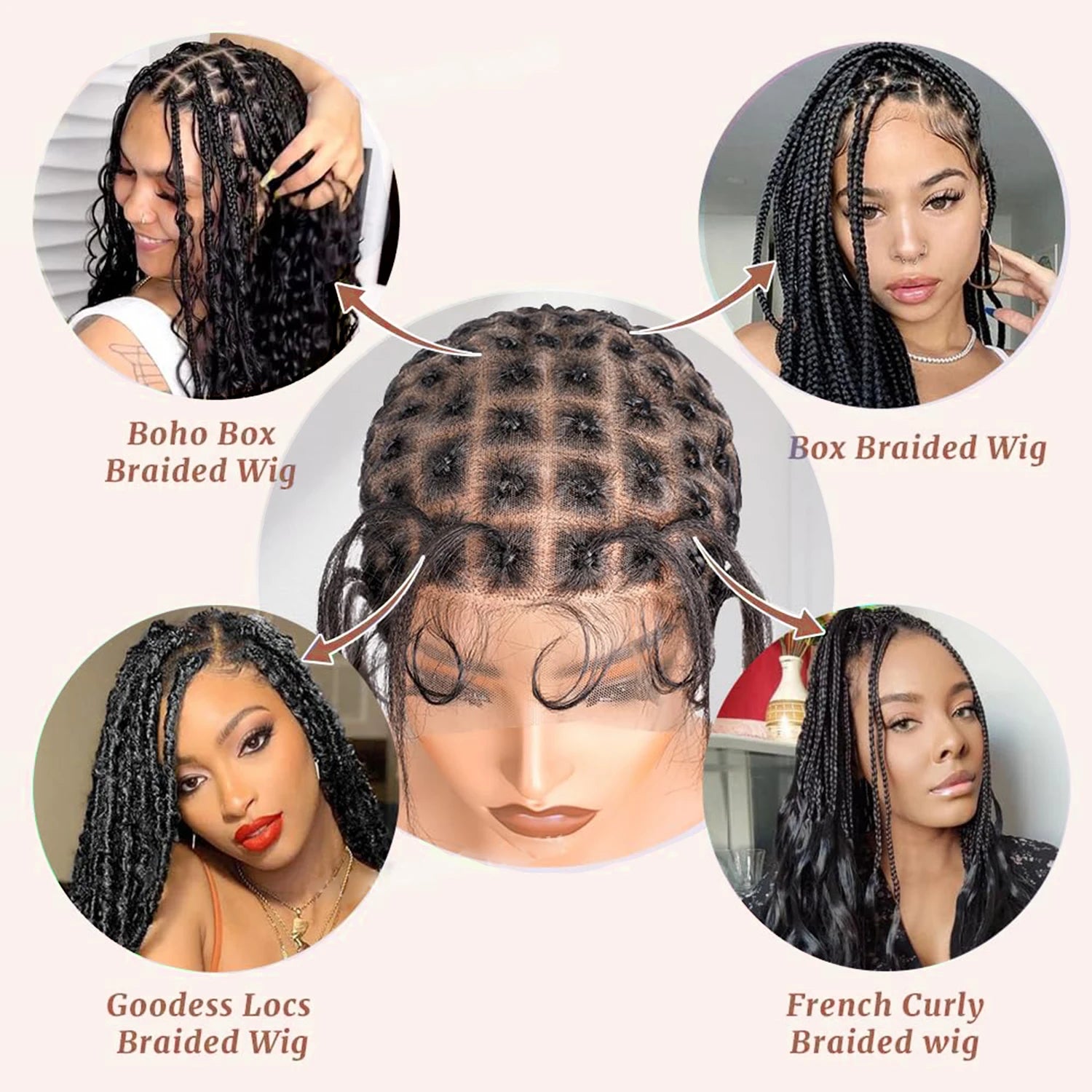 1PC Braided Wig Cap for Crochet Braids 120 Sections Full Double Lace Braided Wig With Baby Hair Suitable for Making Crochet Wigs