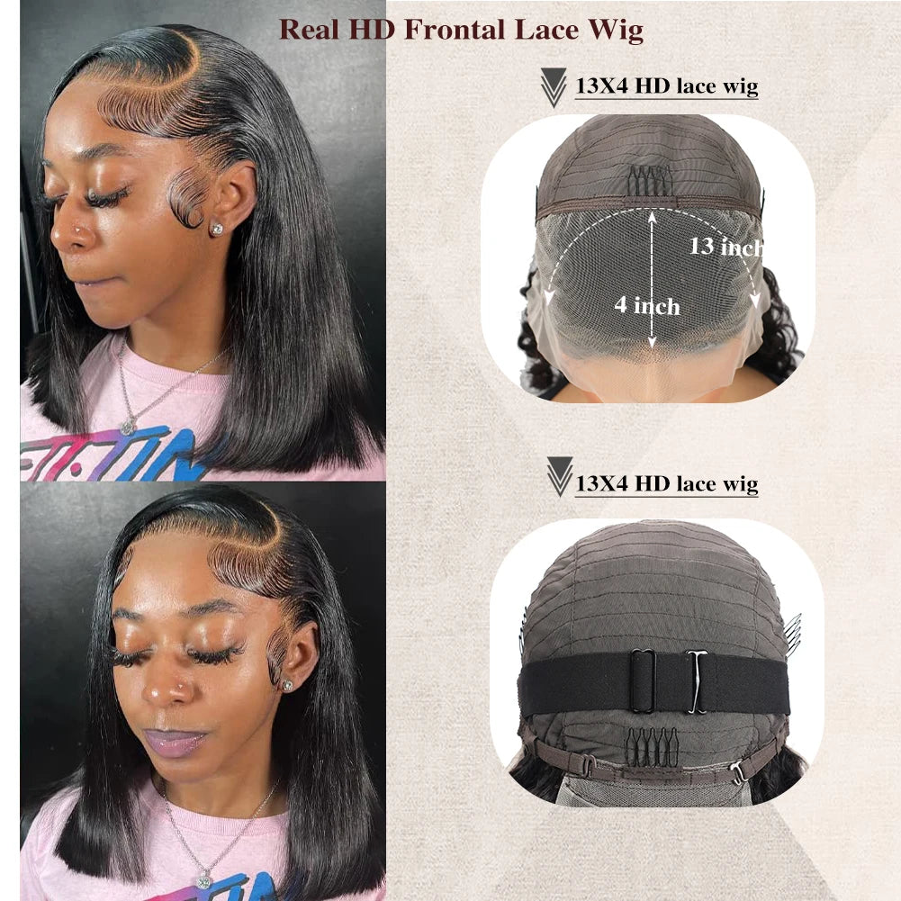 Glueless Wig Human Hair Ready To Wear Short Bob Wigs For Women Transparent 13x4 Lace Front Human Wig Human Hair Wig Bob Wig
