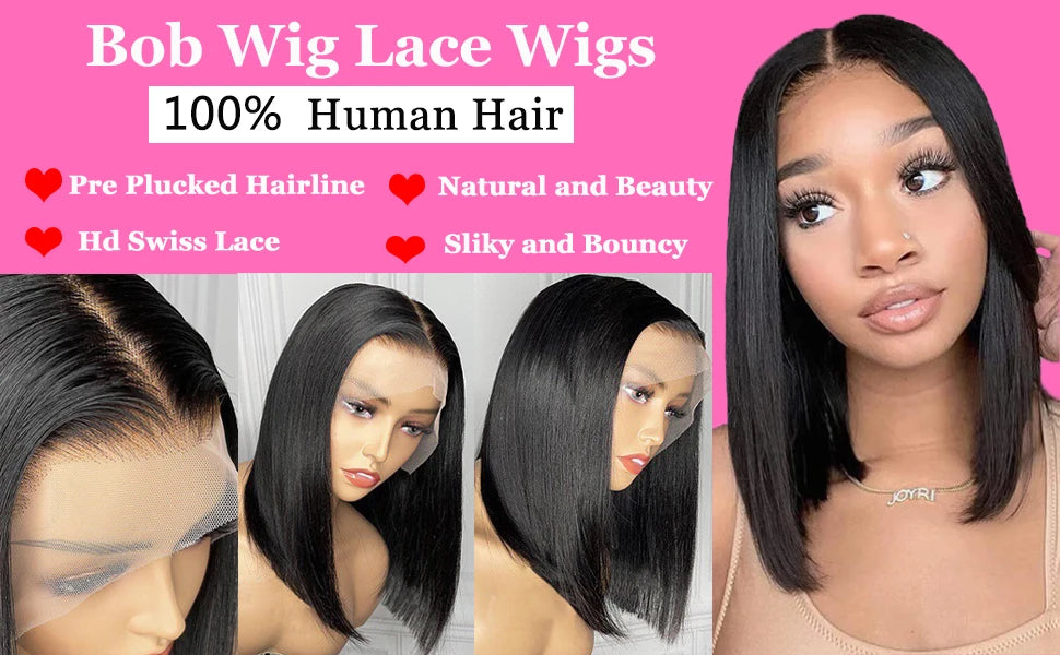 Wear And Go Glueless 100% Human Hair Wig HD Lace Bone Straight Short Bob 13x4 Lace Frontal Wig Ready To Go Wigs Pre Cut No Lace