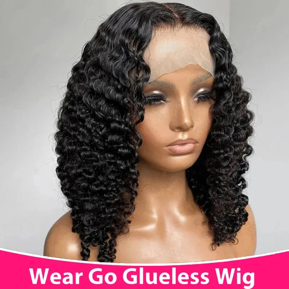 Glueless Wigs Human Hair Glueless Wigs Ready To Wear Deep Wave Glueless Pre plucked Human Wigs Ready To Go 6X4 HD Lace Bob Wig