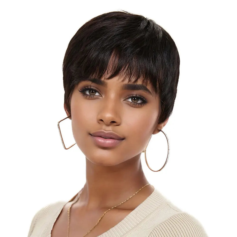 613 Blonde Wig Human Hair Short Pixie Wig Human Hair for Women 6 inch Chic Duby Wigs with Bangs Cheap Full Machine Cosplay Wig