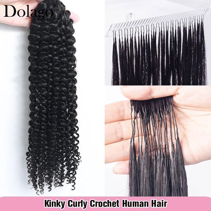 Crochet Hair Extensions Kinky Curly Crochet Human Hair Curly Knotless Invisible Feather With String In The Middle Pre Separated