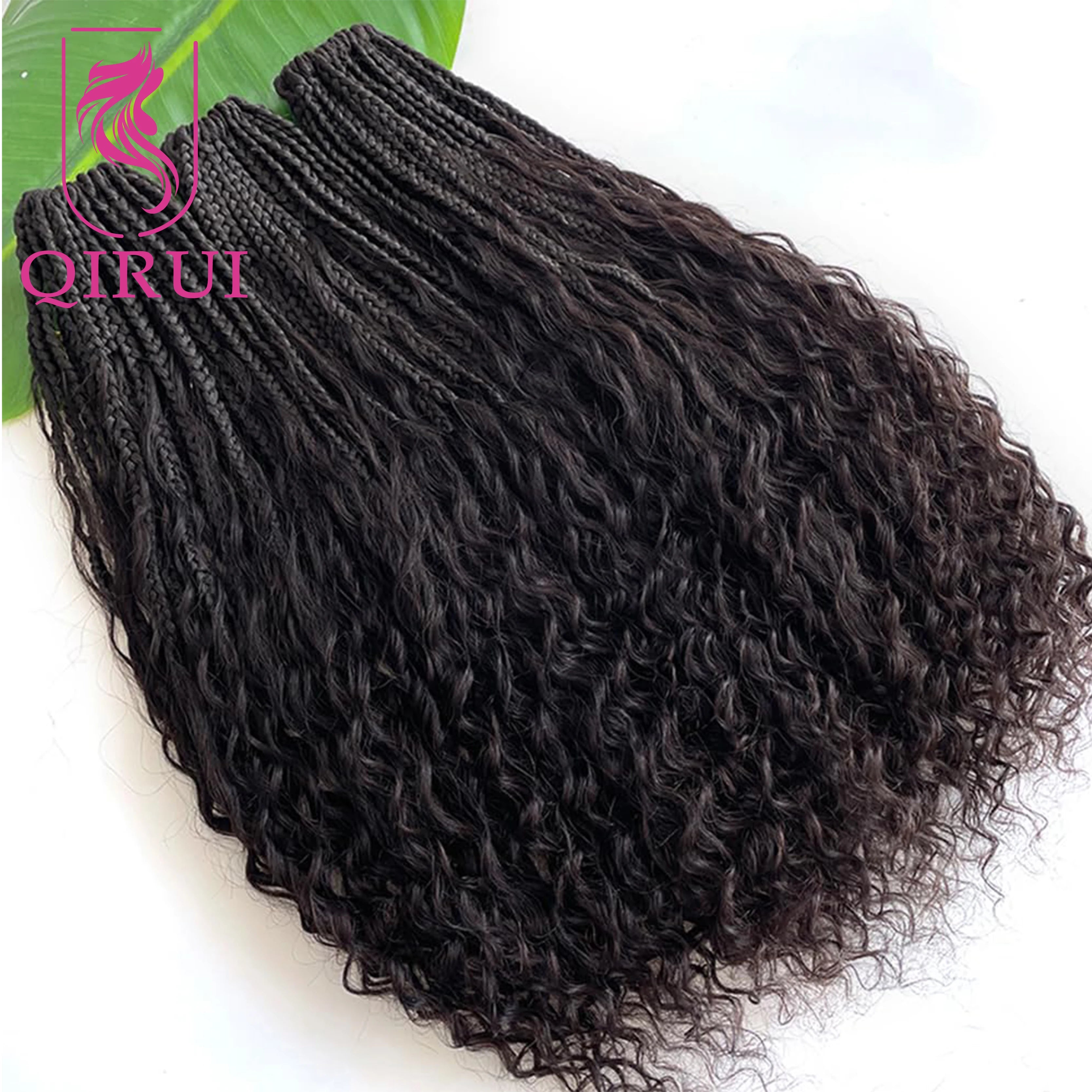 Crochet Boho Box Braids With Human Hair Curls Pre Looped Box Braids With Curly Human Hair Full Ends 30Inch Hair Extensions