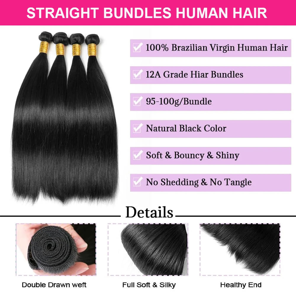 Burmese Straight Bundles With Frontal Brazilian Hair Weave 3 Bundles With Closure 13x4 Lace Frontal 100% Human Hair Tissage