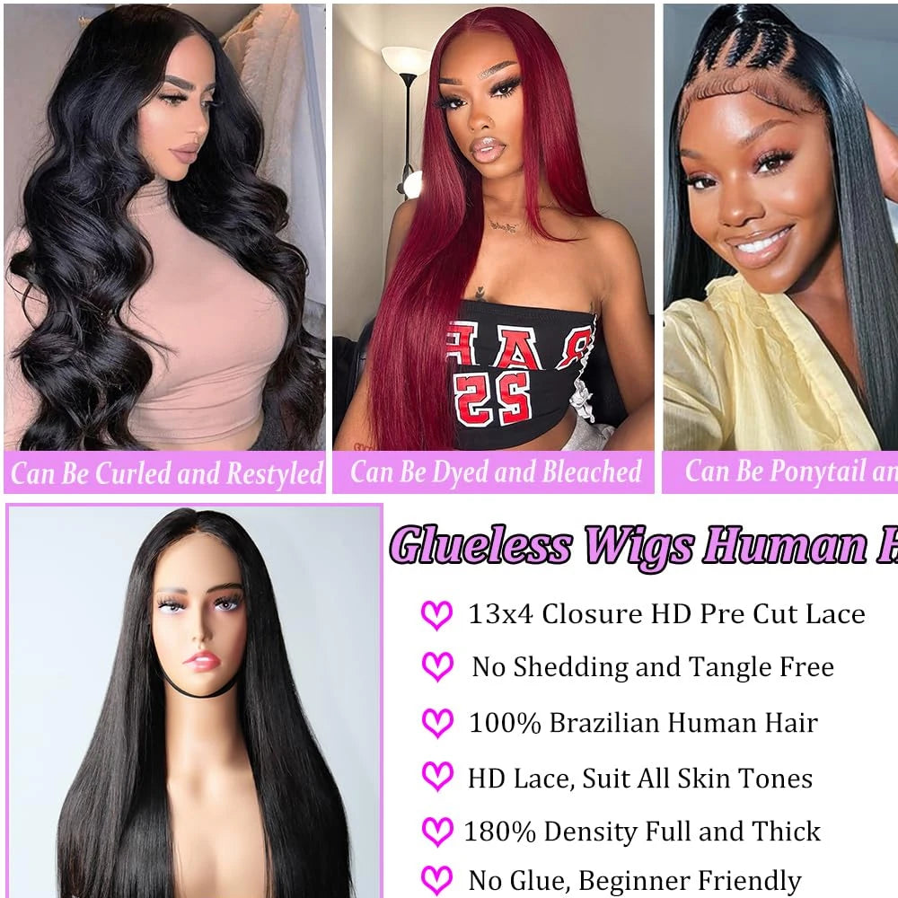 Glueless Wigs HD Transparent Lace Front Human Hair Wig 13x4 13x6 Bone Straight Frontal Wig Pre Plucked 4x4 HD Lace Closure Wig