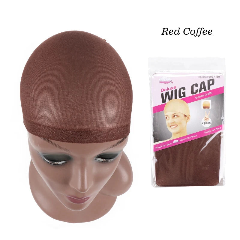 Yajukai New Stocking Cap For Wigs 2Pcs Cheap Hair Net For Wigs Bald Cap Beige Brown Nylon Stocking Wig Cap Stretchy Hair Cap