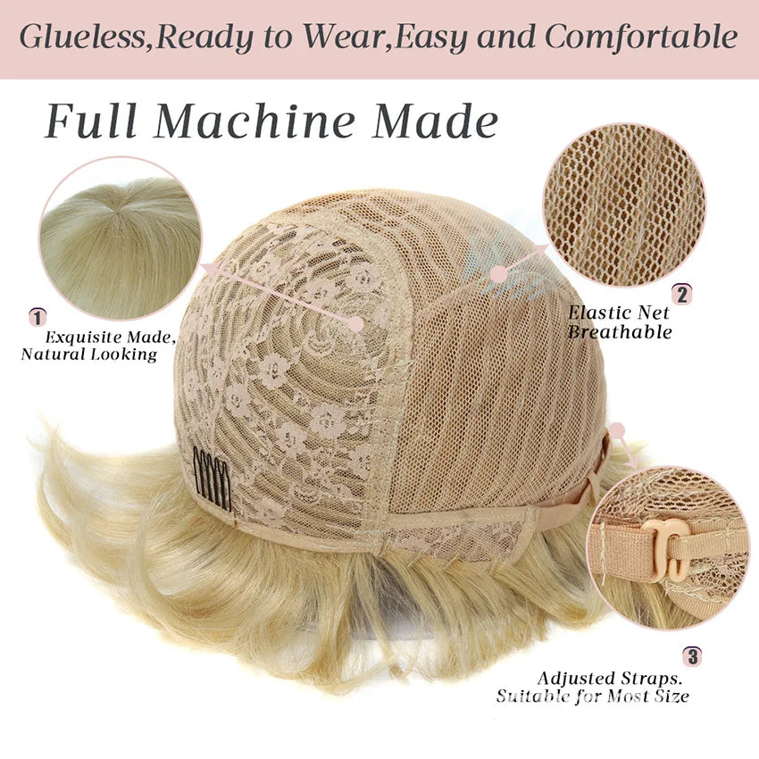 613 Blonde Wig Human Hair Short Pixie Wig Human Hair for Women 6 inch Chic Duby Wigs with Bangs Cheap Full Machine Cosplay Wig