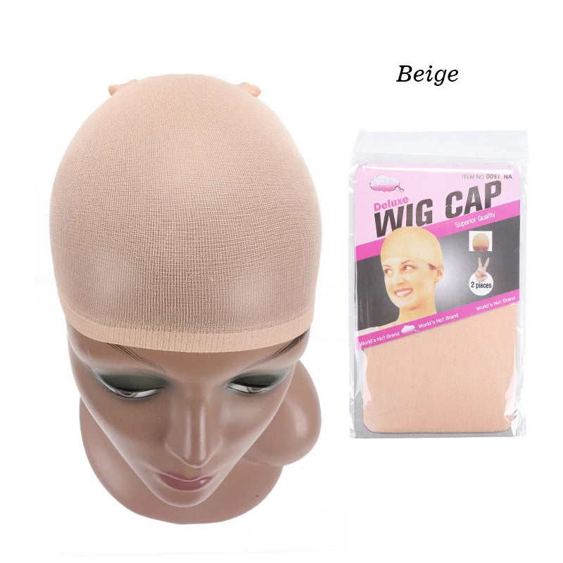 Yajukai New Stocking Cap For Wigs 2Pcs Cheap Hair Net For Wigs Bald Cap Beige Brown Nylon Stocking Wig Cap Stretchy Hair Cap