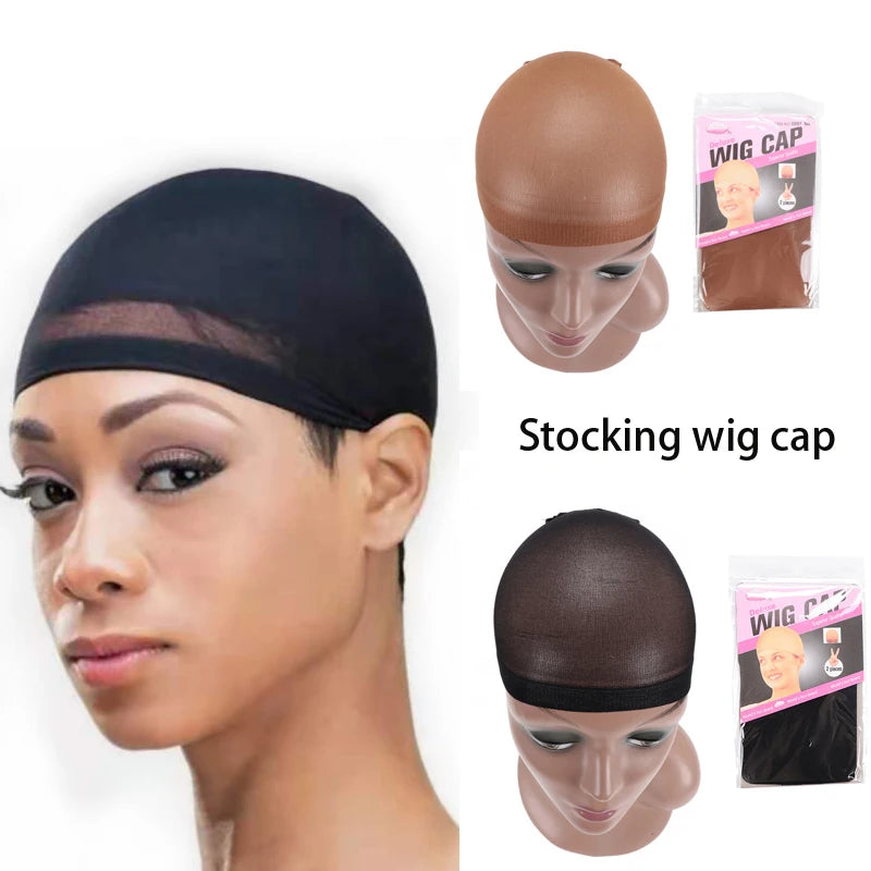 Yajukai New Stocking Cap For Wigs 2Pcs Cheap Hair Net For Wigs Bald Cap Beige Brown Nylon Stocking Wig Cap Stretchy Hair Cap