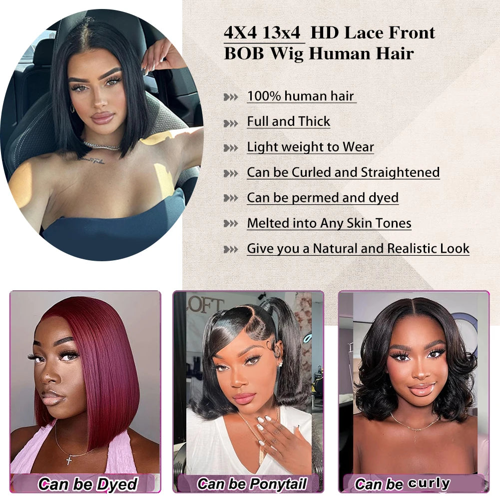 Glueless Wig Human Hair Ready To Wear Short Bob Wigs For Women Transparent 13x4 Lace Front Human Wig Human Hair Wig Bob Wig