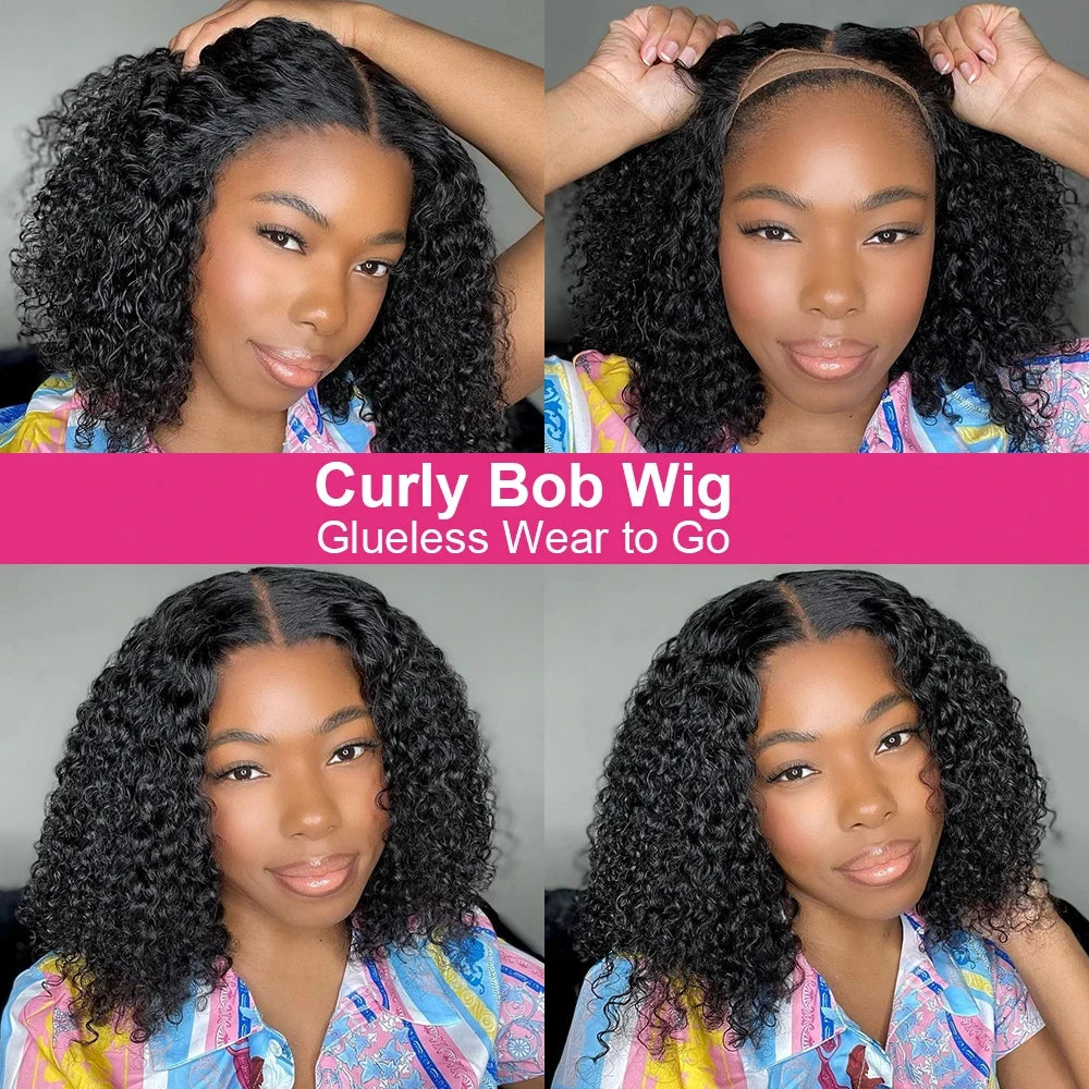 Glueless Wigs Human Hair Glueless Wigs Ready To Wear Deep Wave Glueless Pre plucked Human Wigs Ready To Go 6X4 HD Lace Bob Wig