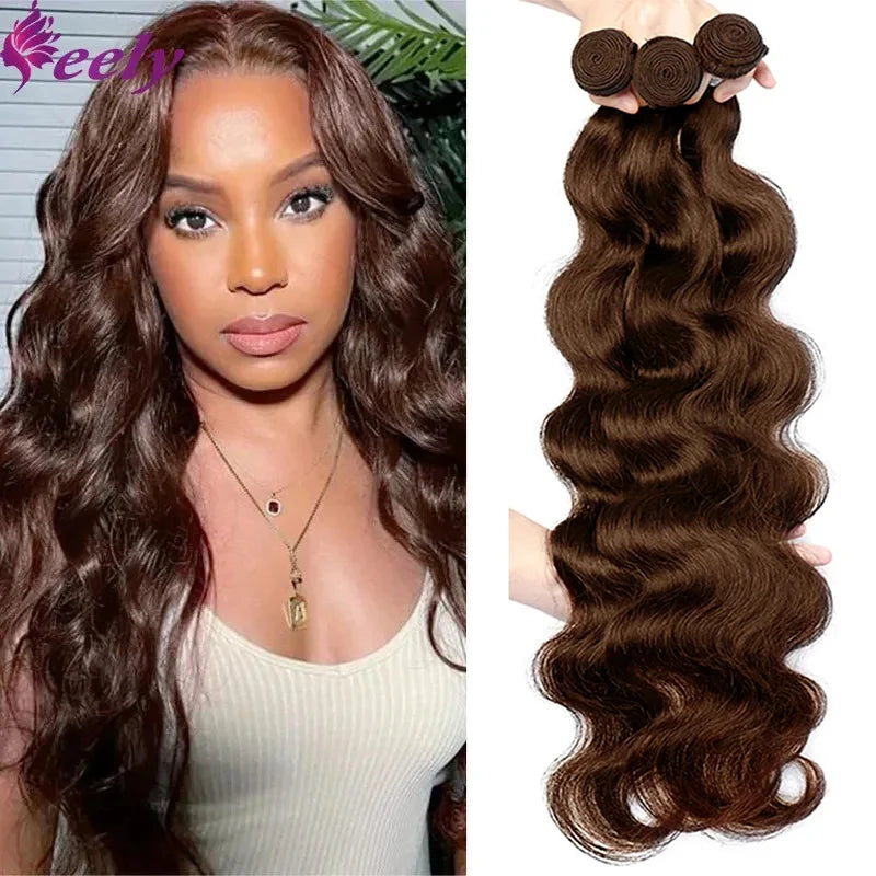 Brown Bundles Human Hair Body Wave Chocolate Brown Bundles Brazilian Human Hair Bundles Weave Extension For Black Women Color #4